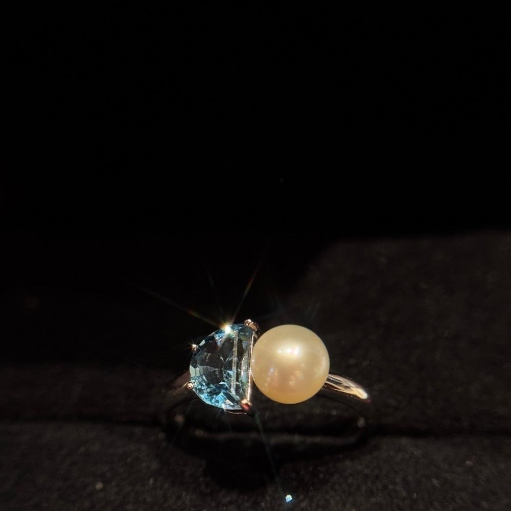 Natural Pearl Ring for Women, 1.25 Carat Center Stone, 925 Sterling Silver Band, Accented with White Topaz – Elegant & Timeless Jewelry Gift - 图片 3