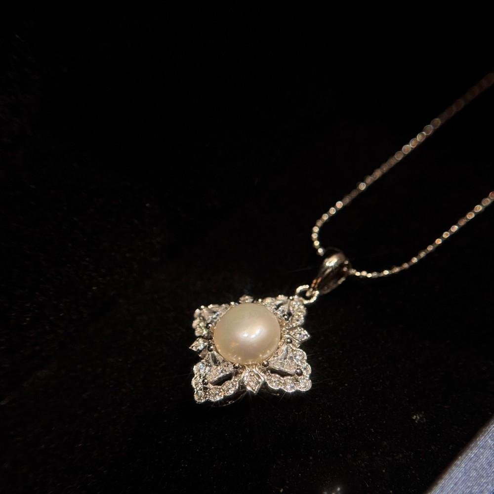 Exquisite 2 Carat Natural Pearl Pendant with Zircon Accents – 925 Sterling Silver Elegance - 图片 3