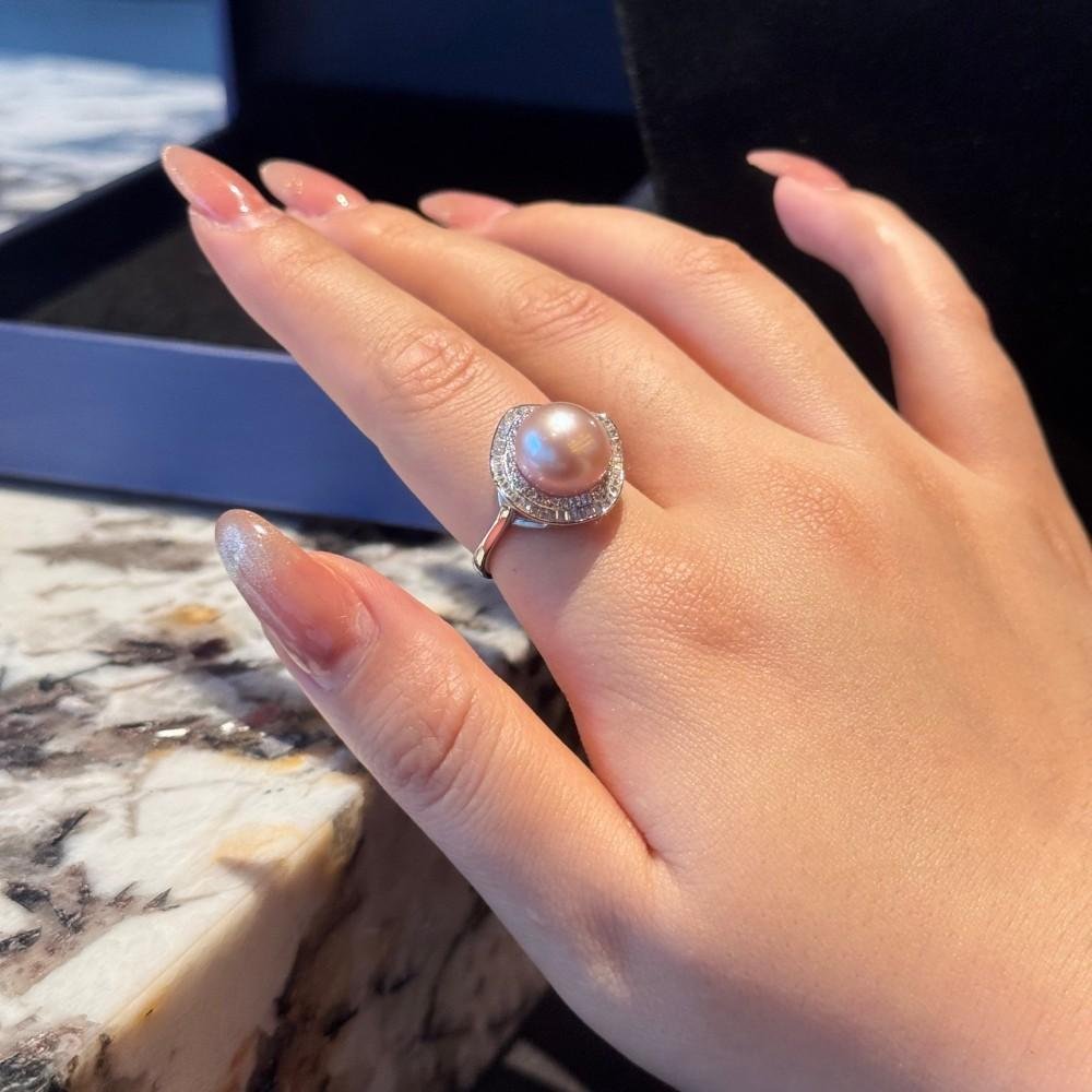 Natural Pearl Ring – 10mm Round Pearl Set in 925 Sterling Silver with Sparkling Zircon Accents | Elegant Fine Jewelry - 图片 3