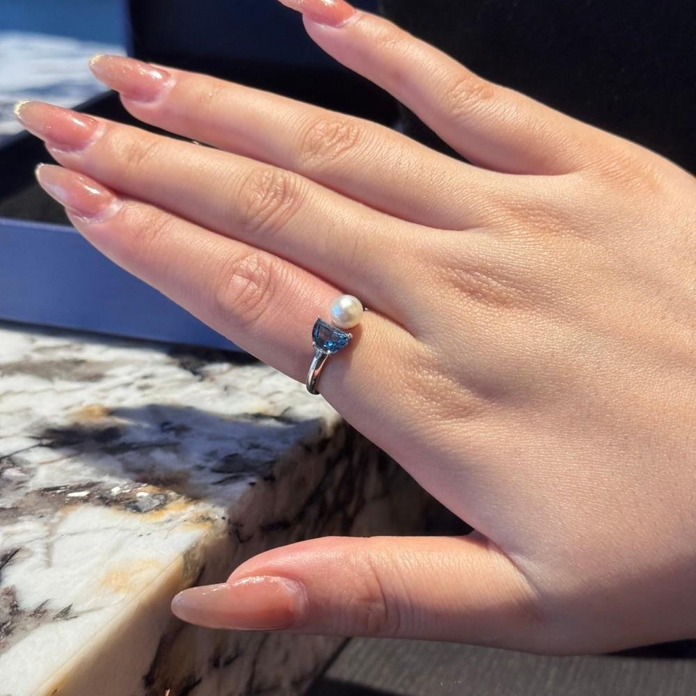 Natural Pearl Ring for Women, 1.25 Carat Center Stone, 925 Sterling Silver Band, Accented with White Topaz – Elegant & Timeless Jewelry Gift - 图片 4